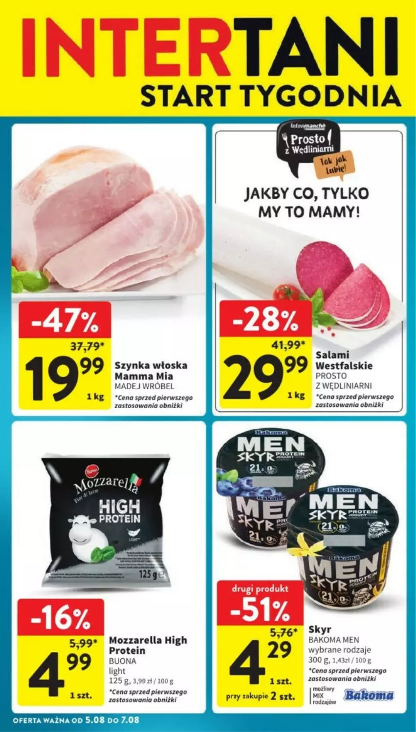 Gazetka promocyjna Intermarche - ważna 05.08 do 07.08.2024 - strona 12 - produkty: Bakoma, Fa, Madej Wróbel, Mozzarella, Salami, Szynka