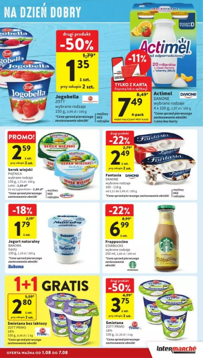 Gazetka promocyjna Intermarche - ważna 05.08 do 07.08.2024 - strona 17 - produkty: Actimel, Bakoma, Bell, Bella, Danone, Fa, Fanta, Gra, Jogobella, Jogurt, Jogurt naturalny, Piątnica, Ser, Serek, Serek wiejski, Zott, Zott Primo