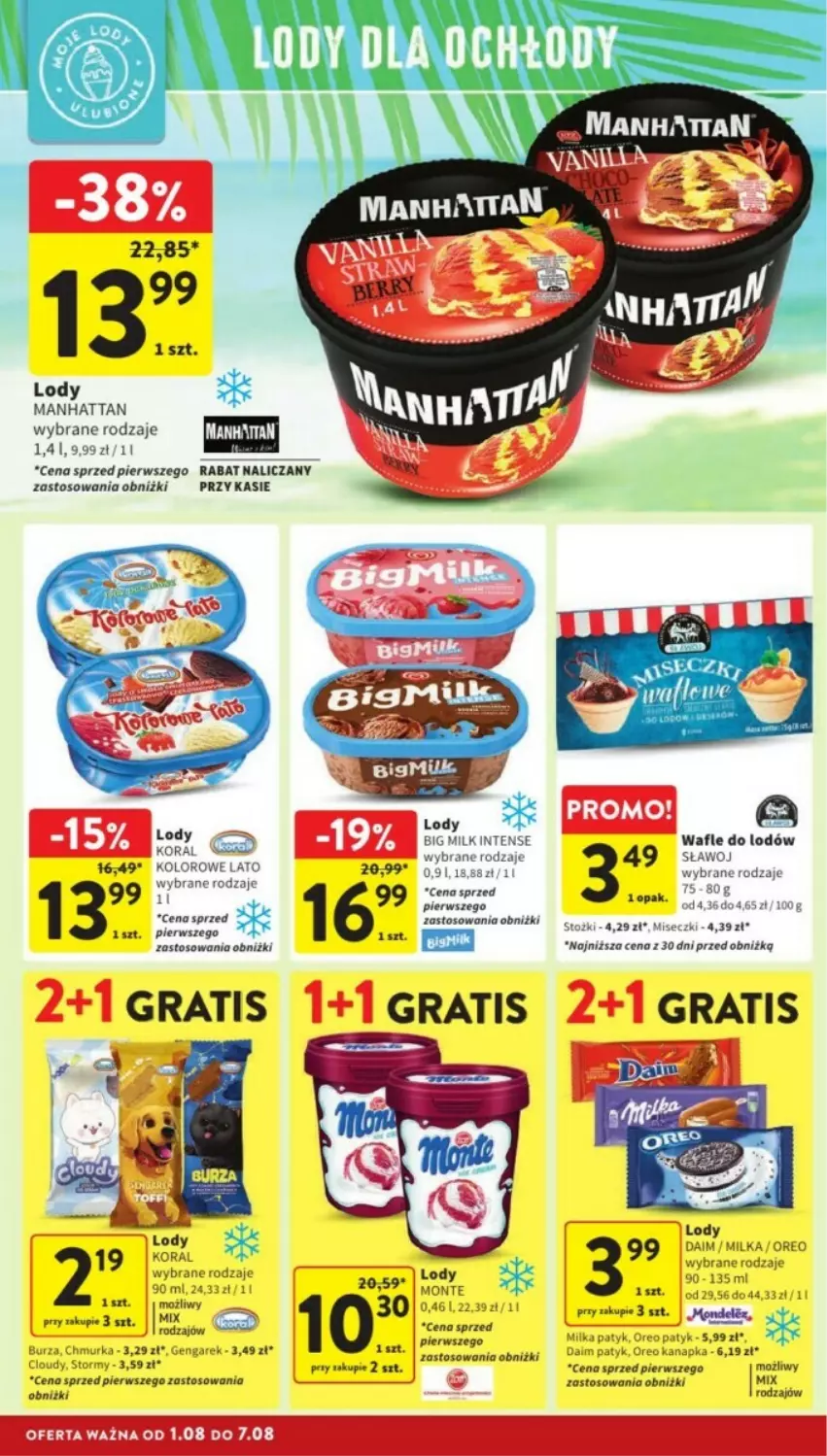 Gazetka promocyjna Intermarche - ważna 05.08 do 07.08.2024 - strona 18 - produkty: Big Milk, Gra, Lody, Milka, Monte, Oreo, Wafle, Wafle do lodów