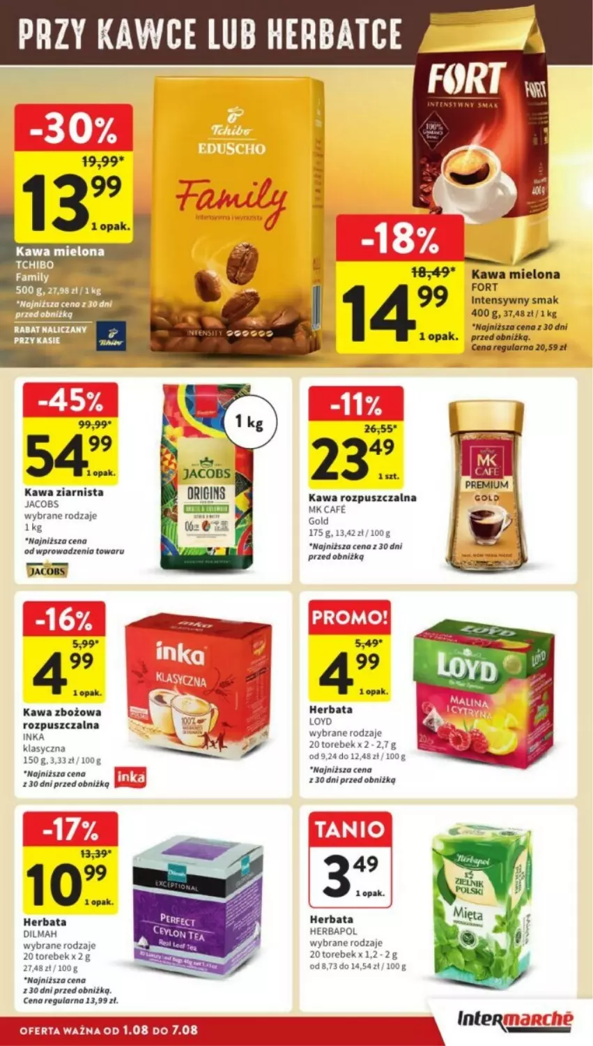 Gazetka promocyjna Intermarche - ważna 05.08 do 07.08.2024 - strona 19 - produkty: Dilmah, Herbapol, Herbata, Inka, Jacobs, Kawa, Kawa mielona, Kawa rozpuszczalna, Kawa zbożowa, Kawa ziarnista, Loyd, Tchibo