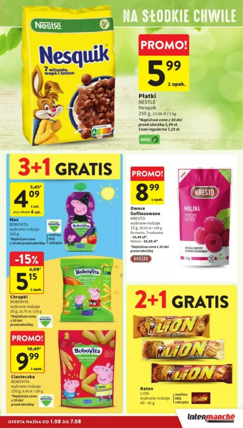 Gazetka promocyjna Intermarche - ważna 05.08 do 07.08.2024 - strona 21 - produkty: Baton, BoboVita, Chrupki, Gra, Lion, Mus, Nesquik, Owoce