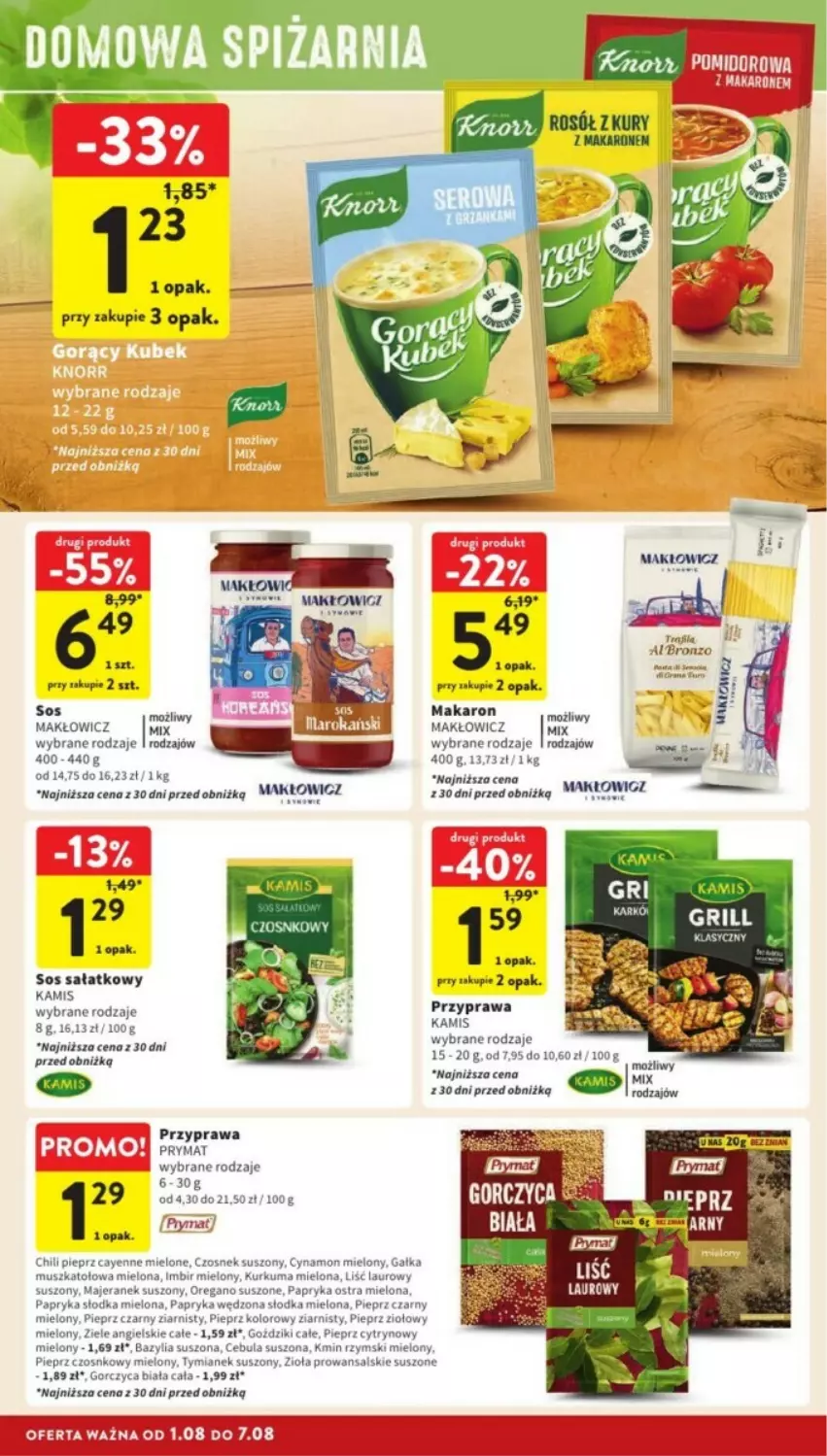 Gazetka promocyjna Intermarche - ważna 05.08 do 07.08.2024 - strona 22 - produkty: Bazyl, Bazylia, Cebula, Czosnek, Gałka, Gra, Imbir, Kamis, Kurkuma, Laur, Makaron, Mus, Oregano suszone, Papryka, Papryka słodka, Papryka wędzona, Pieprz, Prymat, Sałat, Sos, Ziele angielskie