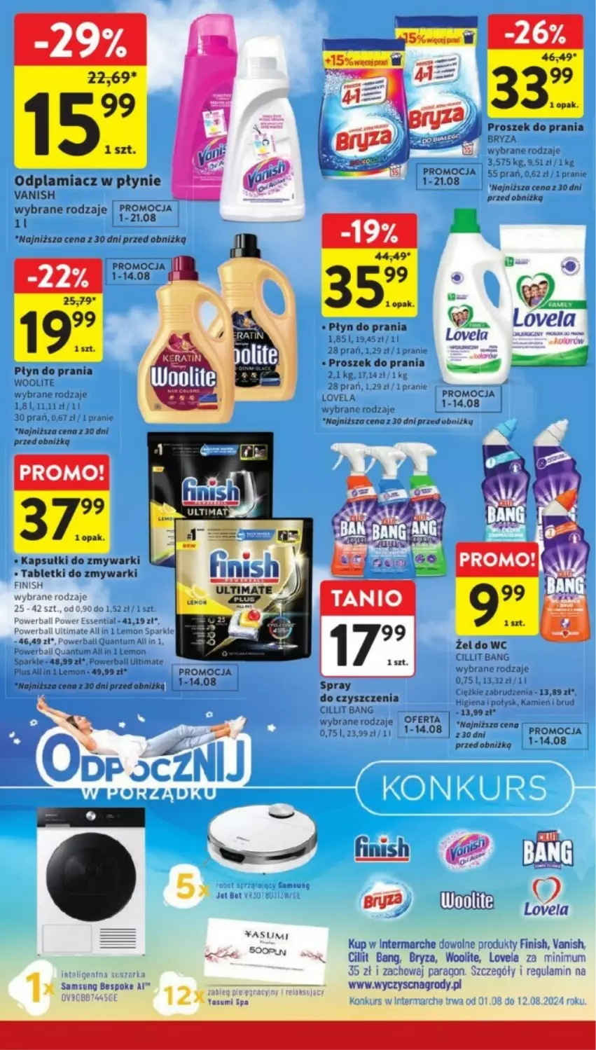 Gazetka promocyjna Intermarche - ważna 05.08 do 07.08.2024 - strona 31 - produkty: Bryza, Cillit Bang, Finish, Lovela, Odplamiacz, Płyn do prania, Proszek do prania, Samsung, Sok, Spray do czyszczenia, Tablet, Tabletki do zmywarki, Vanish, Woolite, Zmywarki