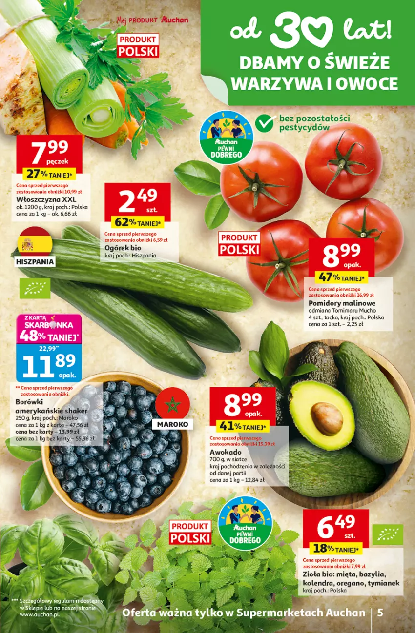 Gazetka promocyjna Auchan - 30 Lat Supermarket - ważna 29.04 do 06.05.2026 - strona 5 - produkty: Bazyl, Bazylia, Kolendra, Mięta, Ogórek, Pomidory