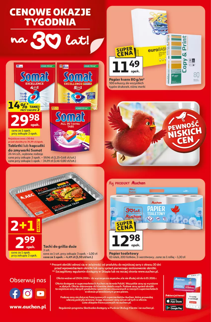 Gazetka promocyjna Auchan - 30 Lat Supermarket - ważna 29.04 do 06.05.2026 - strona 8 - produkty: Grill, Papier, Papier toaletowy, Somat, Sos, Tablet, Zmywarki