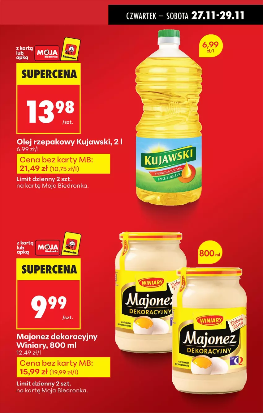 Gazetka promocyjna Biedronka - Od Czwartku - ważna 27.11 do 03.12.2025 - strona 11 - produkty: Kujawski, Majonez, Olej, Olej rzepakowy, Winiary