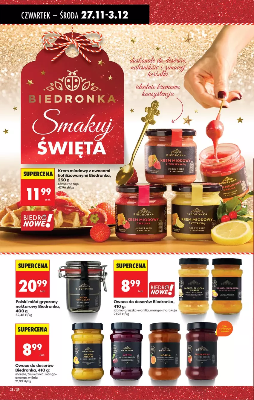 Gazetka promocyjna Biedronka - Od Czwartku - ważna 27.11 do 03.12.2025 - strona 36 - produkty: Ananas, Deser, Gry, Mango, Miód, Morela, Nektar, Owoce, Por, Ser