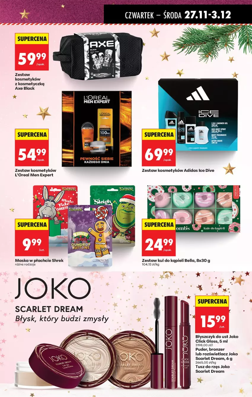 Gazetka promocyjna Biedronka - Od Czwartku - ważna 27.11 do 03.12.2025 - strona 53 - produkty: Adidas, Bell, Bella, Błyszczyk do ust, Body, Bronzer, Gra, Lack, Maska, Maska w płachcie, Puder, Rozświetlacz, Tusz