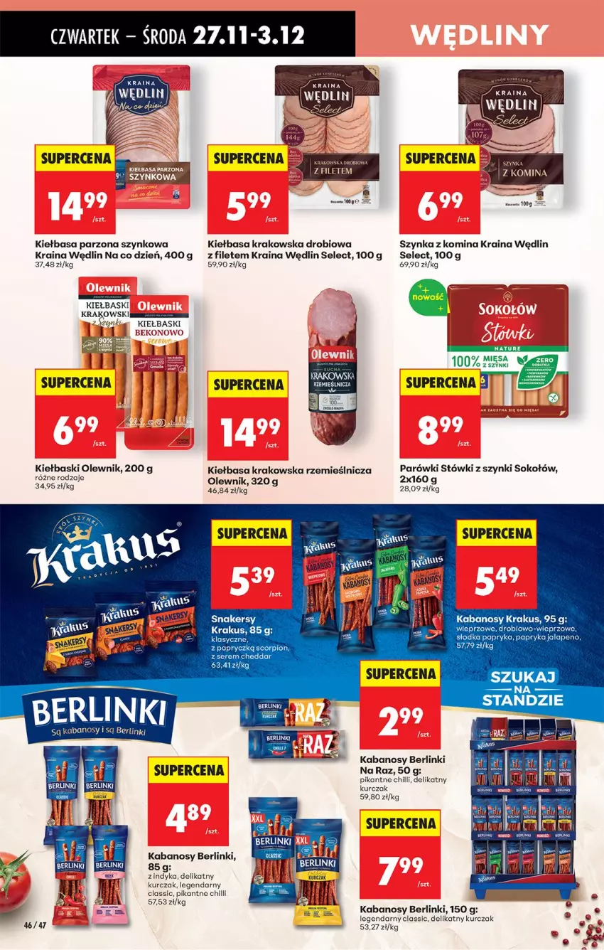 Gazetka promocyjna Biedronka - Od Czwartku - ważna 27.11 do 03.12.2025 - strona 54 - produkty: Beko, Berlinki, Cheddar, Fa, Kabanos, Kiełbasa, Krakus, Kurczak, Olewnik, Papryka, Parówki, Ser, Sok, Sokołów, Szynka