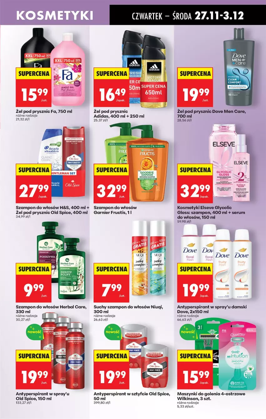 Gazetka promocyjna Biedronka - Od Czwartku - ważna 27.11 do 03.12.2025 - strona 75 - produkty: Adidas, Antyperspirant, Dove, Elseve, Fa, Fructis, Garnier, Old Spice, Rum, Ser, Serum, Serum do włosów, Suchy szampon, Szampon