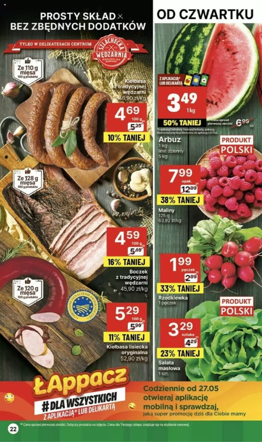 Gazetka promocyjna Delikatesy Centrum - ważna 06.06 do 12.06.2024 - strona 15 - produkty: Arbuz, Boczek, Gin, Kiełbasa, Rum, Sałat