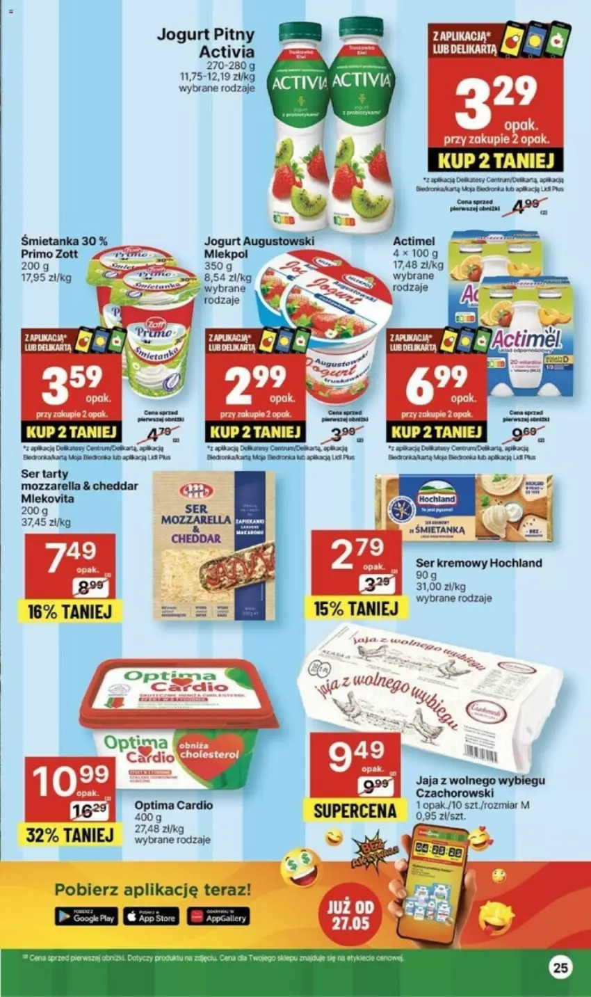 Gazetka promocyjna Delikatesy Centrum - ważna 06.06 do 12.06.2024 - strona 18 - produkty: Actimel, Activia, Cheddar, Fa, Hochland, Jaja, Jaja z wolnego wybiegu, Jogurt, Jogurt pitny, Mleko, Mlekovita, Mozzarella, Optima, Ser, Tera, Zott