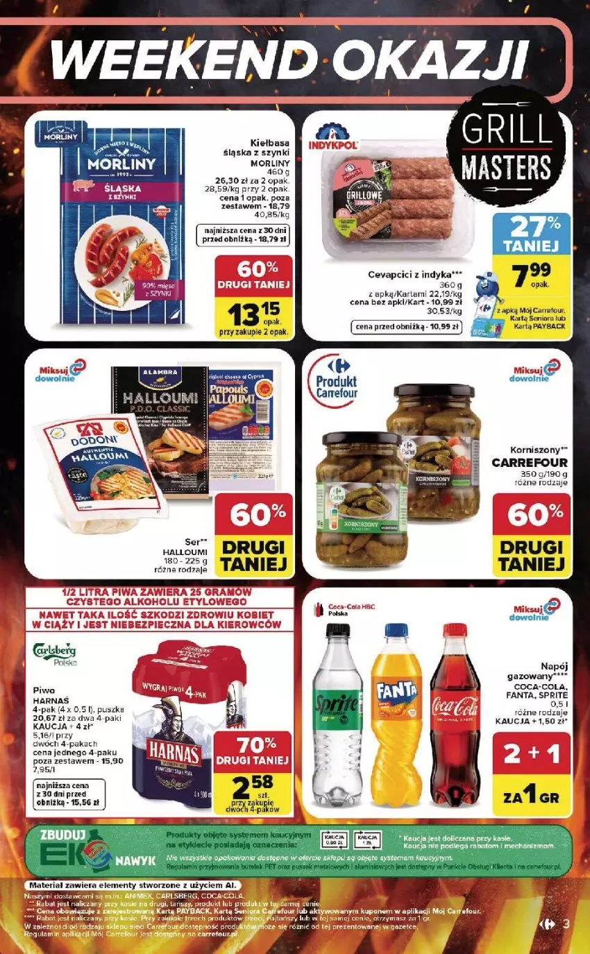 Gazetka promocyjna Carrefour - Gazetka Carrefour, Market w SUMIE od czwartku WEEKEND OKAZJI - ważna 06.08 do 08.08.2026 - strona 3 - produkty: Coca-Cola, Fa, Fanta, Kiełbasa, Korniszony, Kret, Morliny, Piec, Piwo, Ser