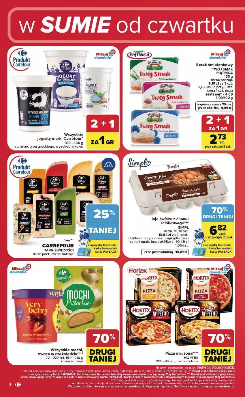 Gazetka promocyjna Carrefour - Gazetka Carrefour, Market w SUMIE od czwartku WEEKEND OKAZJI - ważna 06.08 do 08.08.2026 - strona 4 - produkty: AEG, Fa, Hortex, Jaja, Jogurt, LG, Owoce, Piątnica, Pizza, Ser, Serek, Sok, Twój Smak