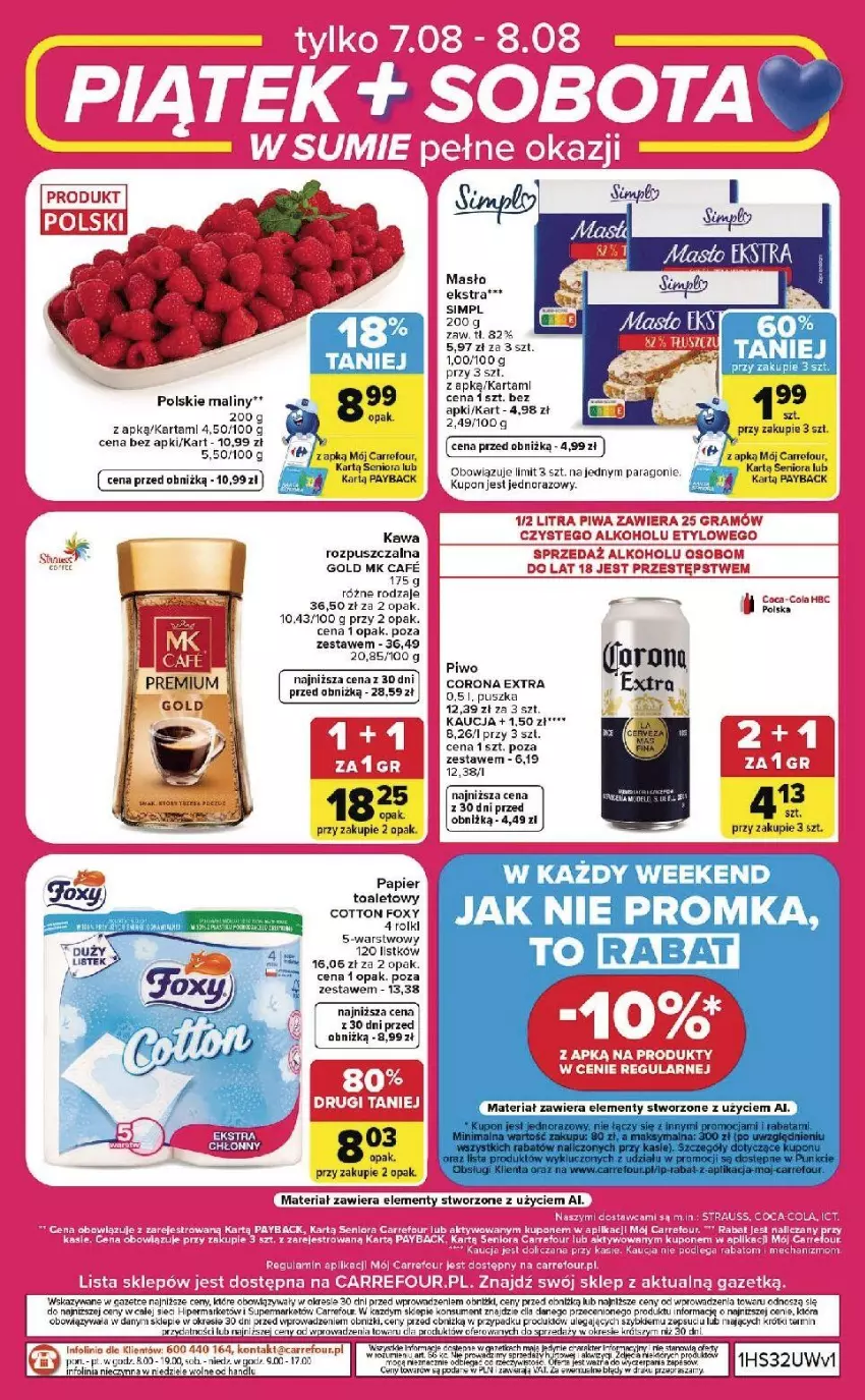 Gazetka promocyjna Carrefour - Gazetka Carrefour, Market w SUMIE od czwartku WEEKEND OKAZJI - ważna 06.08 do 08.08.2026 - strona 8 - produkty: Fa, Gra, Kawa, Maliny, Masło, Mus, Piwa, Piwo, Saga, Taca
