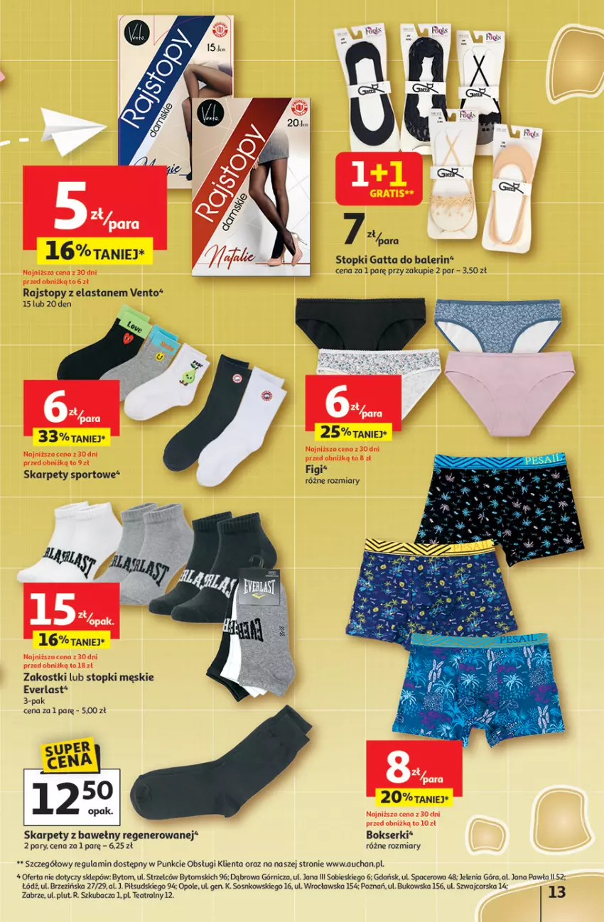 Gazetka promocyjna Auchan - Pewność niskich cen Hipermarket - ważna 31.07 do 06.08.2025 - strona 13 - produkty: Acer, Bokserki, Cars, Figi, Gatta, Karp, Por, Rajstopy, Ser, Sos, Sport, Top
