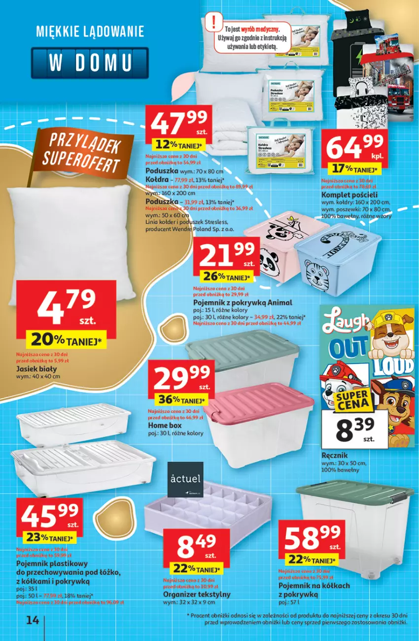 Gazetka promocyjna Auchan - Pewność niskich cen Hipermarket - ważna 31.07 do 06.08.2025 - strona 14 - produkty: Kołdra, Komplet pościeli, Organizer, Poduszka, Pojemnik, Pojemnik plastikowy, Pojemnik z pokrywką, Pościel, Ręcznik