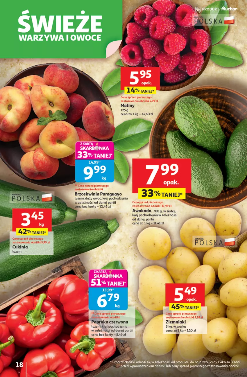 Gazetka promocyjna Auchan - Pewność niskich cen Hipermarket - ważna 31.07 do 06.08.2025 - strona 18 - produkty: Maliny, Owoce, Papryka, Papryka czerwona, Warzywa, Warzywa i owoce, Ziemniaki
