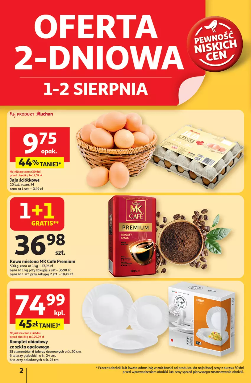 Gazetka promocyjna Auchan - Pewność niskich cen Hipermarket - ważna 31.07 do 06.08.2025 - strona 2 - produkty: Deser, Jaja, Kawa, Kawa mielona, Komplet obiadowy, Ser, Talerz