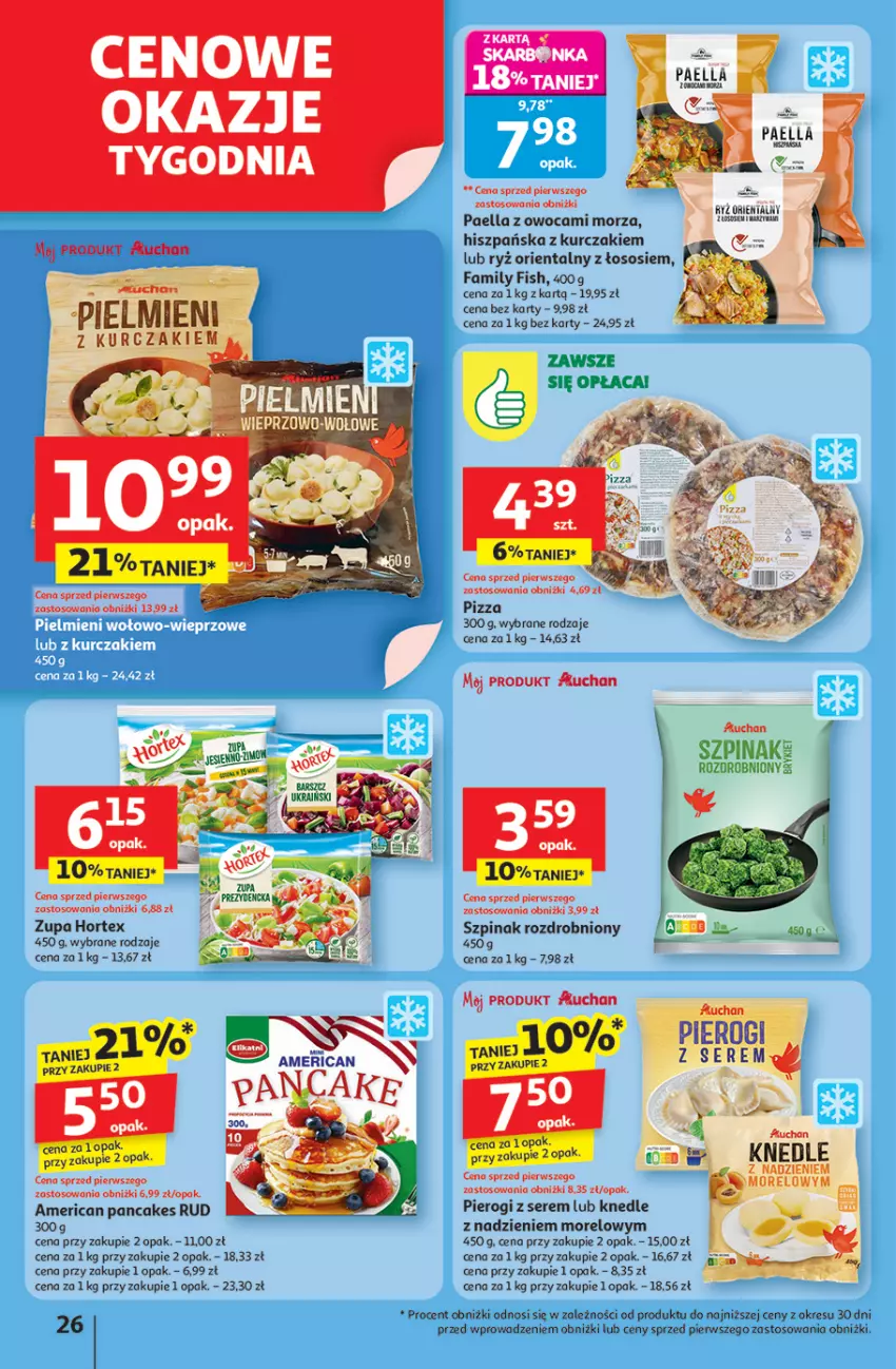 Gazetka promocyjna Auchan - Pewność niskich cen Hipermarket - ważna 31.07 do 06.08.2025 - strona 26 - produkty: Fa, Hortex, Knedle, Kurczak, Pierogi, Pizza, Ryż, Ser, Sos, Szpinak, Zupa