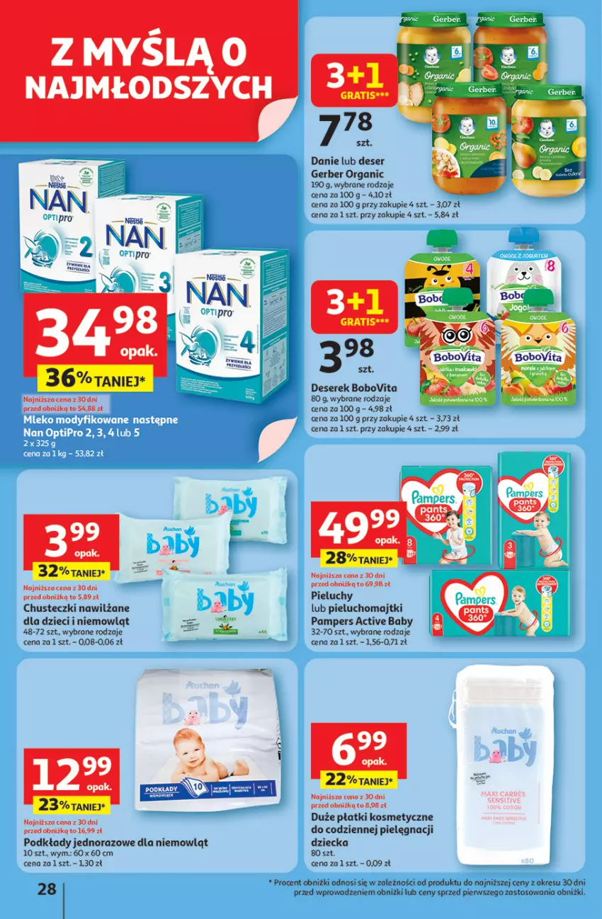 Gazetka promocyjna Auchan - Pewność niskich cen Hipermarket - ważna 31.07 do 06.08.2025 - strona 28 - produkty: BoboVita, Chusteczki, Deser, Dzieci, Gerber, Majtki, Pampers, Pieluchomajtki, Pieluchy, Płatki kosmetyczne, Podkład, Ser, Serek