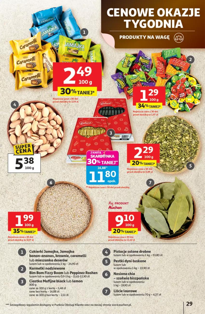 Gazetka promocyjna Auchan - Pewność niskich cen Hipermarket - ważna 31.07 do 06.08.2025 - strona 29 - produkty: Ananas, Brownie, Chia, Ciastka, Cukier, Cukierki, Deser, Lack, Laur, Pestki dyni, Pistacje, Ser