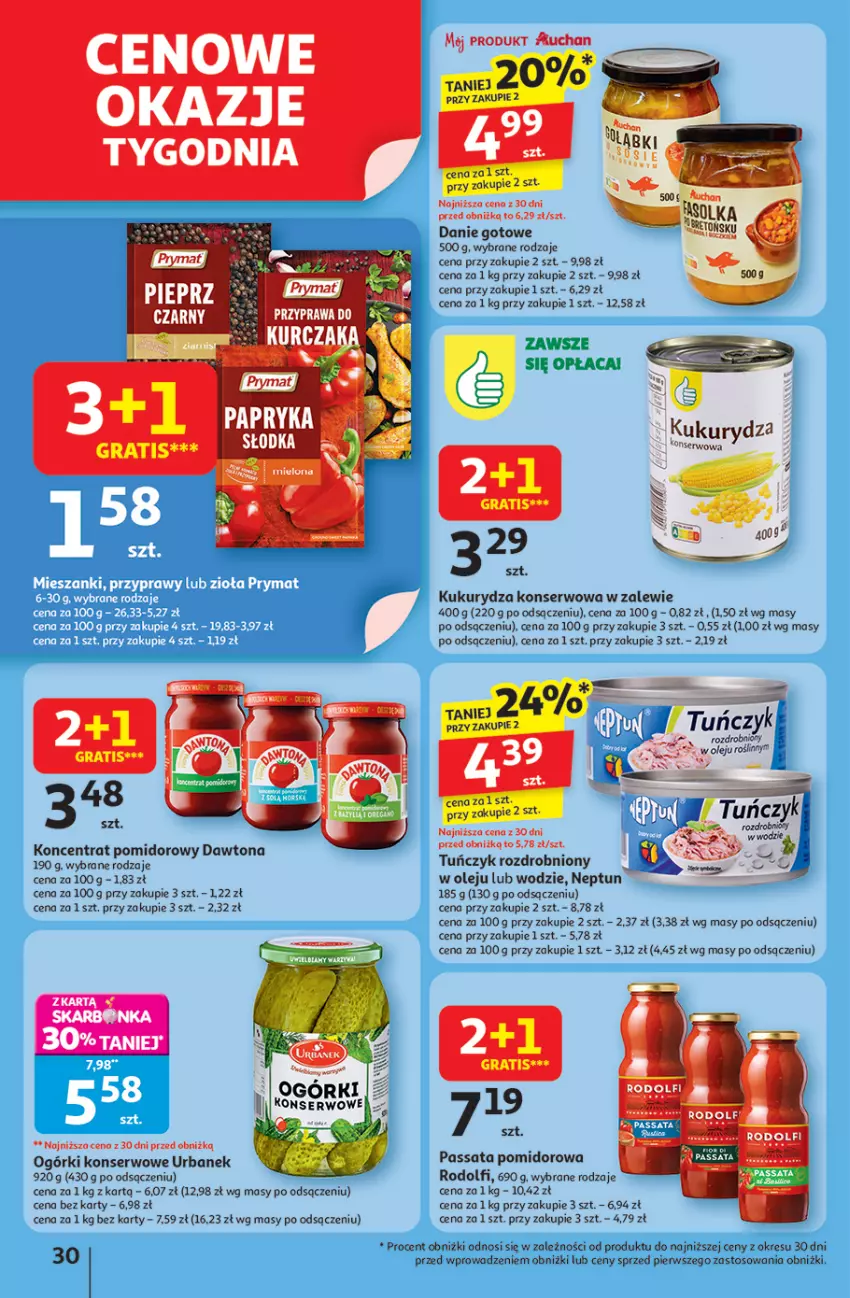 Gazetka promocyjna Auchan - Pewność niskich cen Hipermarket - ważna 31.07 do 06.08.2025 - strona 30 - produkty: Danie gotowe, Dawtona, Gra, Koncentrat pomidorowy, Kukurydza, Kukurydza konserwowa, Odol, Ogórki konserwowe, Olej, Pieprz, Ser, Tuńczyk