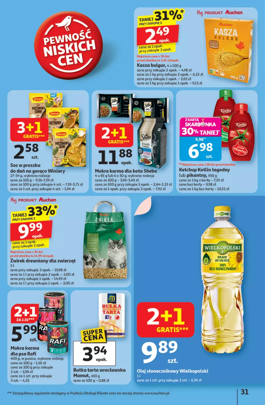 Gazetka promocyjna Auchan - Pewność niskich cen Hipermarket - ważna 31.07 do 06.08.2025 - strona 31 - produkty: Bulgur, Gra, Kasza, Ketchup, Kotlin, LG, Mokra karma, Olej, Olej słonecznikowy, Sałat, Sheba, Tarta, Winiary