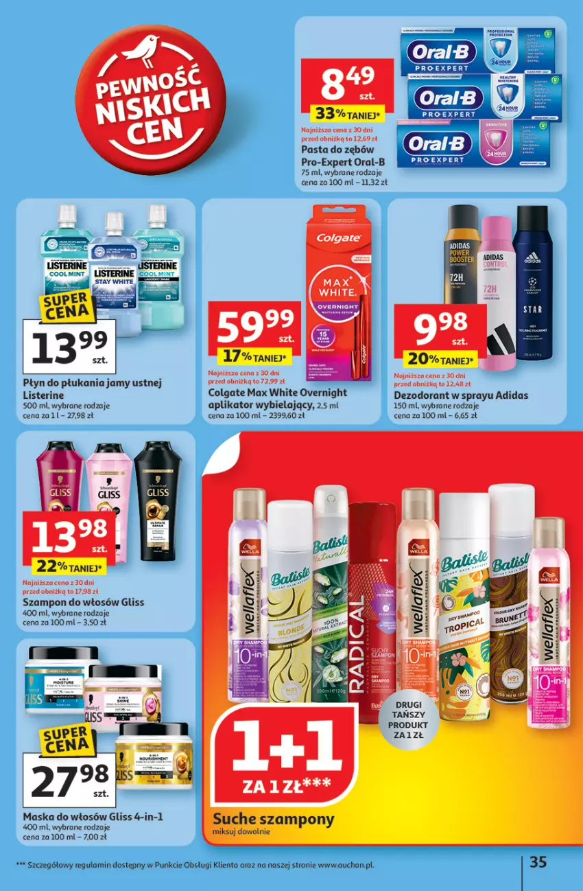 Gazetka promocyjna Auchan - Pewność niskich cen Hipermarket - ważna 31.07 do 06.08.2025 - strona 35 - produkty: Adidas, Colgate, Dezodorant, LG, Listerine, Maska, Maska do włosów, Pasta do zębów, Płyn do płukania, Płyn do płukania jamy ustnej, Szampon