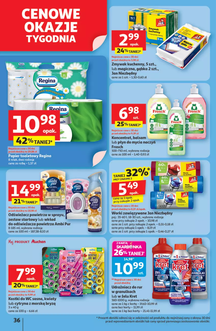 Gazetka promocyjna Auchan - Pewność niskich cen Hipermarket - ważna 31.07 do 06.08.2025 - strona 36 - produkty: Ambi Pur, Do mycia naczyń, Frosch, Gra, Jan Niezbędny, Kret, Odświeżacz powietrza, Płyn do mycia, Płyn do mycia naczyń, Pur, Sos, Szyna