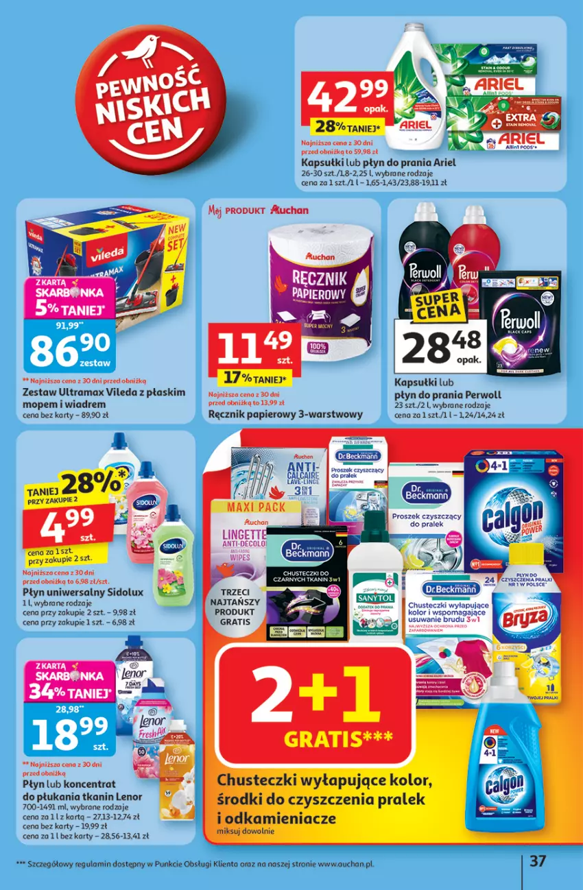 Gazetka promocyjna Auchan - Pewność niskich cen Hipermarket - ważna 31.07 do 06.08.2025 - strona 37 - produkty: Ariel, Chusteczki, Fa, Gra, Lenor, Mąka, Mop, Odkamieniacz, Papier, Perwoll, Płyn do prania, Rama, Ręcznik, Sidolux, Vileda
