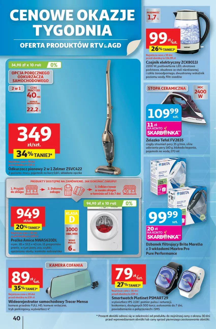 Gazetka promocyjna Auchan - Pewność niskich cen Hipermarket - ważna 31.07 do 06.08.2025 - strona 40 - produkty: Acer, Akumulator, Amica, Brit, Brita, Czajnik, Czajnik elektryczny, Dzbanek, Dzbanek filtrujący, Fa, Gra, Kamera, Krokomierz, Odkurzacz, PLATINET, Pojemnik, Por, Pralka, Rum, Smartwatch, Tefal, Top, Wideorejestrator, Zelmer