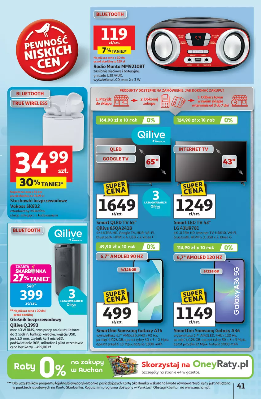 Gazetka promocyjna Auchan - Pewność niskich cen Hipermarket - ważna 31.07 do 06.08.2025 - strona 41 - produkty: Akumulator, Amol, Bateria, Gala, Głośnik, Gra, LED TV, LG, Manta, Mikrofon, Por, Samsung, Silan, Słuchawki, Słuchawki bezprzewodowe, Smartfon