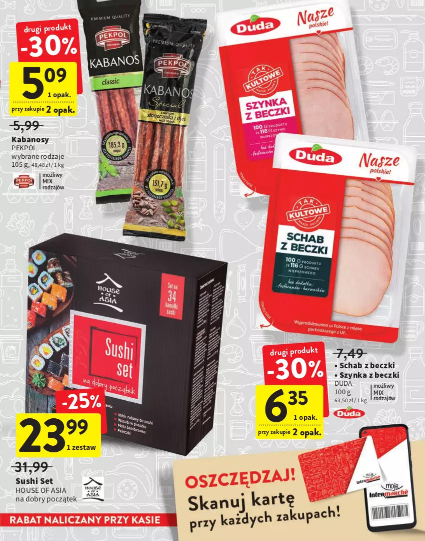 Gazetka promocyjna Intermarche - Promocje - ważna 14.06 do 29.06.2022 - strona 15 - produkty: Duda, House of Asia, Kabanos, Pekpol, Sushi, Szynka, Szynka z beczki