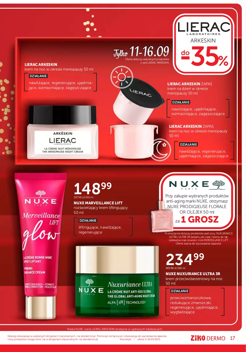 Gazetka promocyjna Ziko - Gazetka Ziko Dermo - ważna 04.09 do 16.09.2025 - strona 17 - produkty: Flora, Gin, Krem na dzień, Krem na noc, Lierac, Mars, Nuxe, Olej, Ser