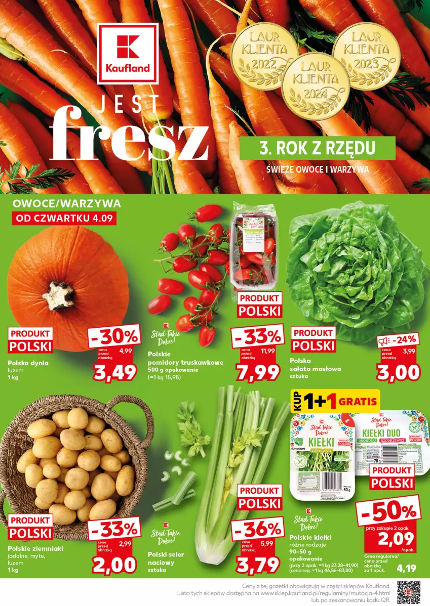 Gazetka promocyjna Kaufland - Mocny Start - ważna 08.09 do 10.09.2025 - strona 14 - produkty: Kiełki, Masło, Owoce, Pomidory, Sałat, Sałata masłowa, Seler naciowy, Warzywa, Ziemniaki