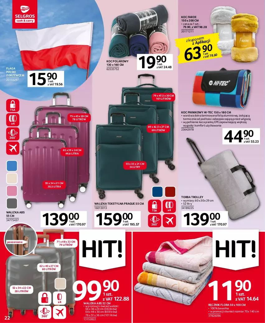 Gazetka promocyjna Selgros - Oferta przemysłowa - ważna 20.04 do 02.05.2023 - strona 22 - produkty: Fa, Flora, Hi-Tec, Koc, LG, Piec, Ręcznik, Torba, Walizka, Wełna