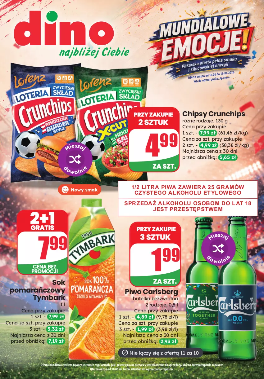 Gazetka promocyjna Dino - Katalog - Mundial 2026 - ważna 10.06 do 16.06.2026 - strona 1 - produkty: Carlsberg, Chipsy, Crunchips, Gra, Piwa, Piwo, Sok, Sok pomarańczowy, Tymbark