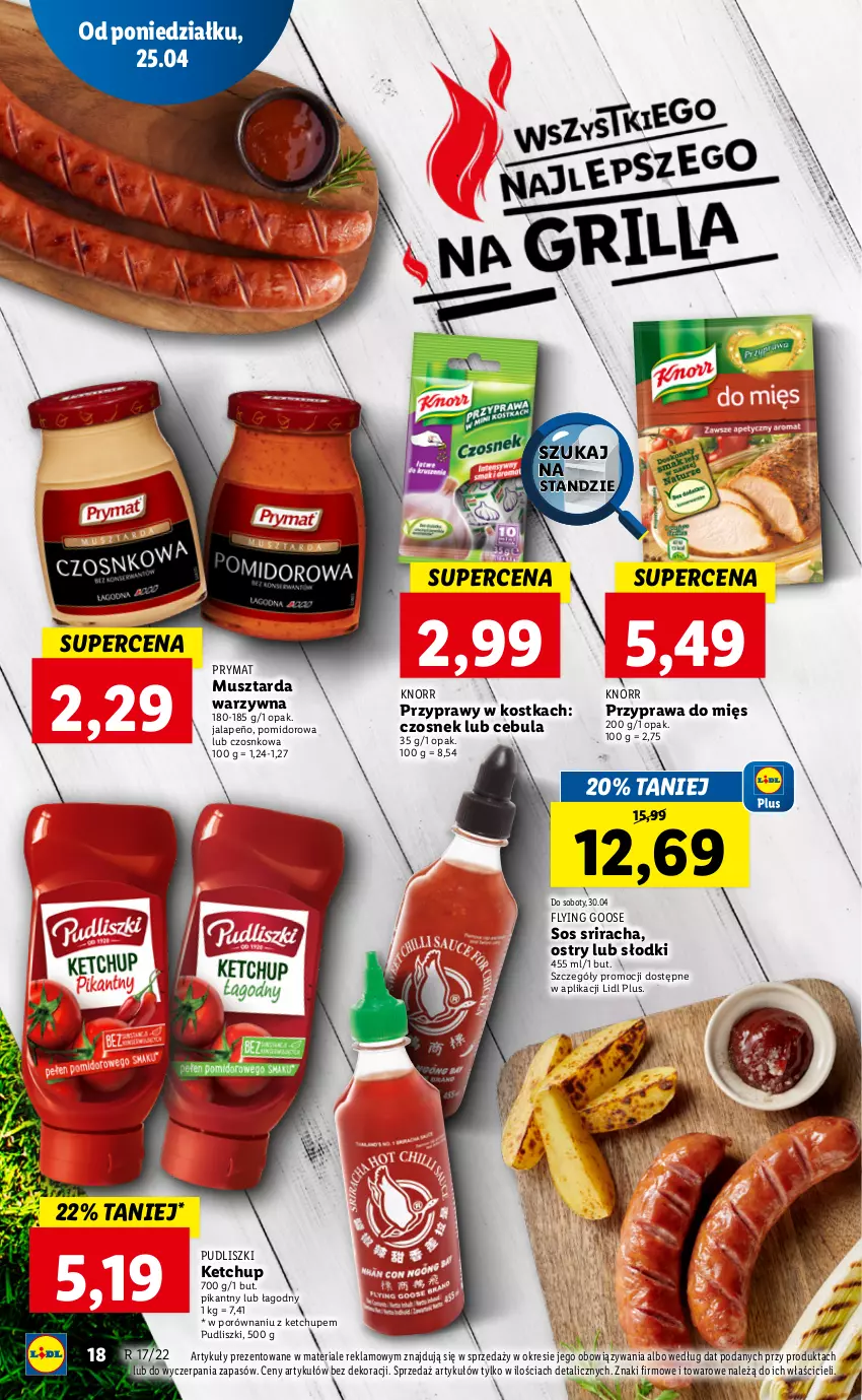 Gazetka promocyjna Lidl - GAZETKA - ważna 25.04 do 27.04.2022 - strona 18 - produkty: Cebula, Czosnek, Ketchup, Knorr, Mus, Musztarda, Por, Prymat, Przyprawy, Pudliszki, Sos