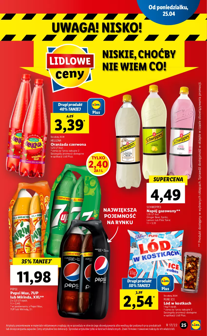 Gazetka promocyjna Lidl - GAZETKA - ważna 25.04 do 27.04.2022 - strona 25 - produkty: 7up, Gin, Hellena, Mirinda, Napój, Napój gazowany, Oranżada, Pepsi, Pepsi max, Por, Pur, Schweppes, Waga