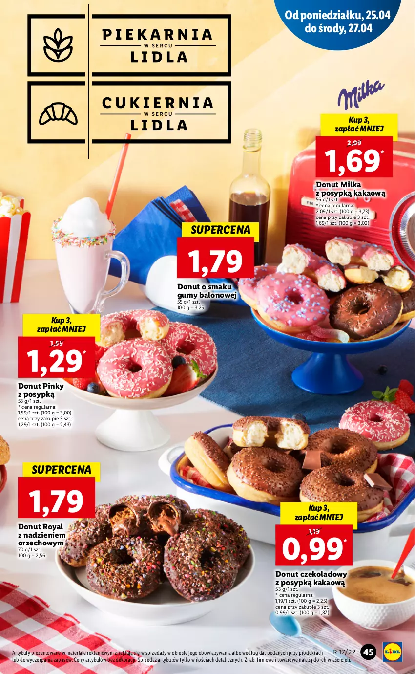 Gazetka promocyjna Lidl - GAZETKA - ważna 25.04 do 27.04.2022 - strona 45 - produkty: Donut, Kakao, Milka