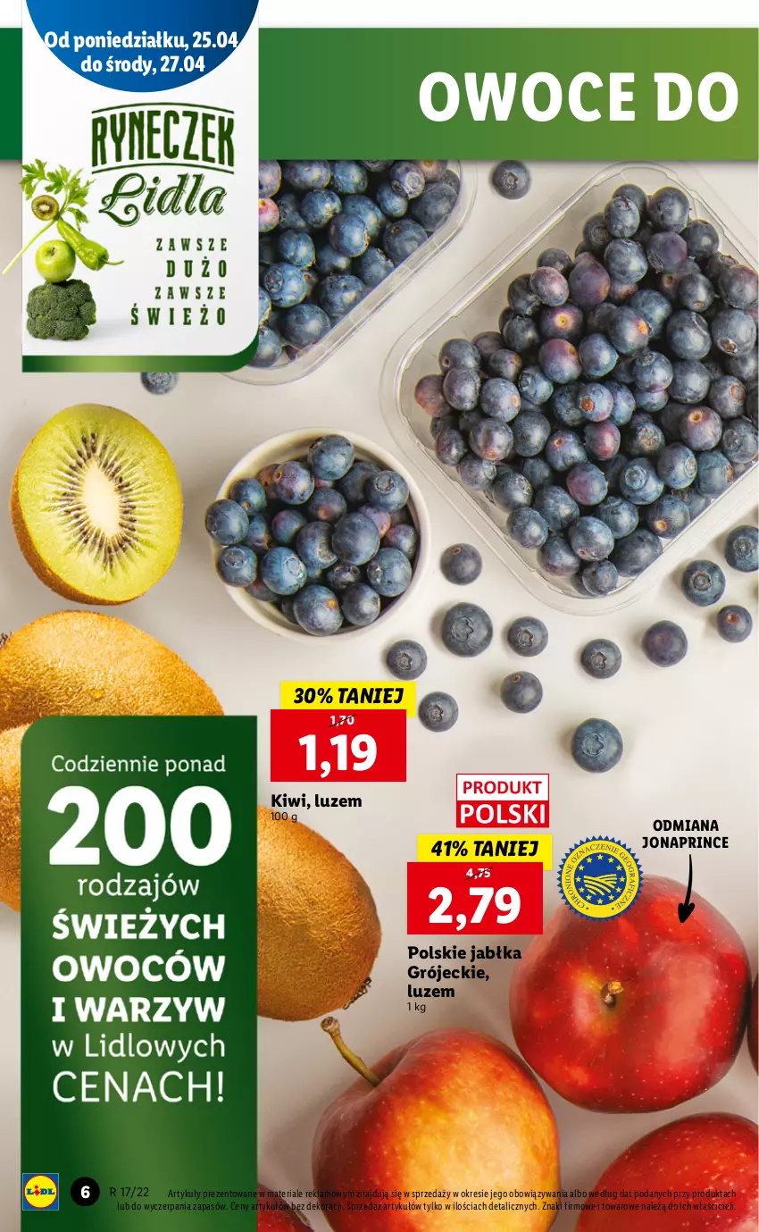 Gazetka promocyjna Lidl - GAZETKA - ważna 25.04 do 27.04.2022 - strona 6 - produkty: Jabłka, Kiwi, Owoce