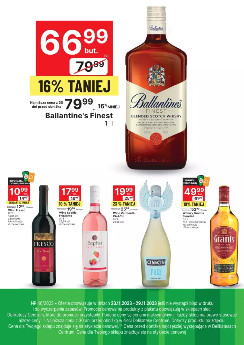 Gazetka promocyjna Delikatesy Centrum - Folder alkoholowy DC46 - ważna 23.11 do 29.11.2023 - strona 2 - produkty: Ballantine's, Gra, Grant's, Malm, Rum, Vermouth, Whisky, Wino