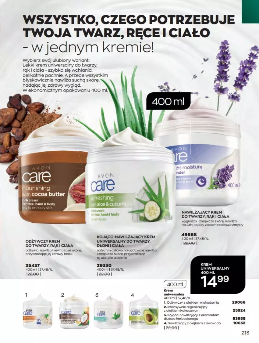 Gazetka promocyjna Avon - Katalog Avon 12/2021 kampania grudzień - ważna 01.12 do 31.12.2021 - strona 213 - produkty: Body, Fa, Kokos, Krem do twarzy, Krem uniwersalny, Olej