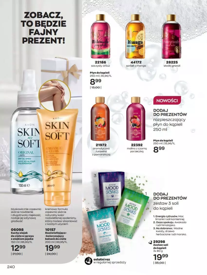 Gazetka promocyjna Avon - Katalog Avon 12/2021 kampania grudzień - ważna 01.12 do 31.12.2021 - strona 240 - produkty: Arbuz, Balsam do ciała, Fa, Gra, Granat, LG, Mango, Olej, Olejek do ciała, Płyn do kąpieli, Por, Sól, Sól himalajska, Top