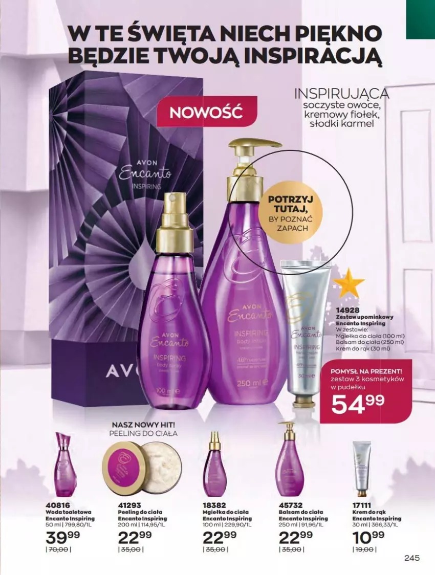 Gazetka promocyjna Avon - Katalog Avon 12/2021 kampania grudzień - ważna 01.12 do 31.12.2021 - strona 245 - produkty: Balsam do ciała, Krem do rąk, Owoce, Peeling, Woda, Woda toaletowa