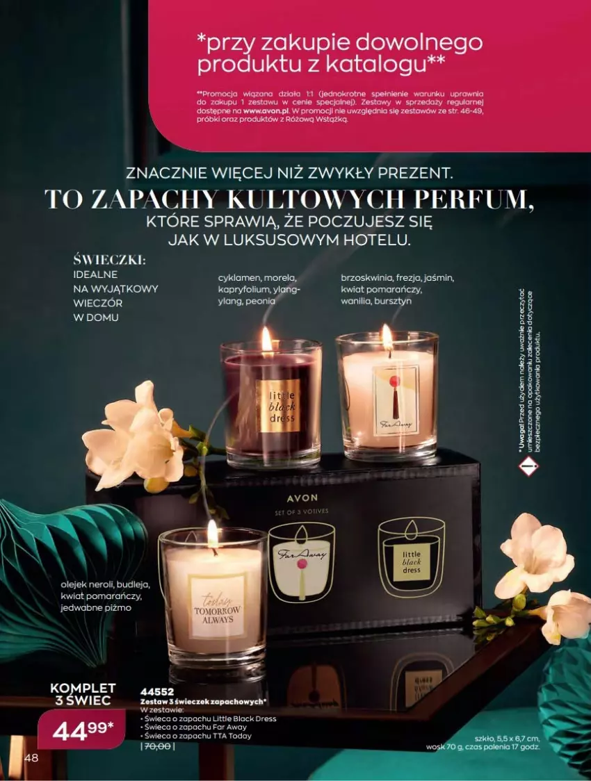 Gazetka promocyjna Avon - Katalog Avon 12/2021 kampania grudzień - ważna 01.12 do 31.12.2021 - strona 48 - produkty: Always, Bursztyn, Cyklamen, Dres, Lack, Morela, Olej, Perfum, Piec, Waga