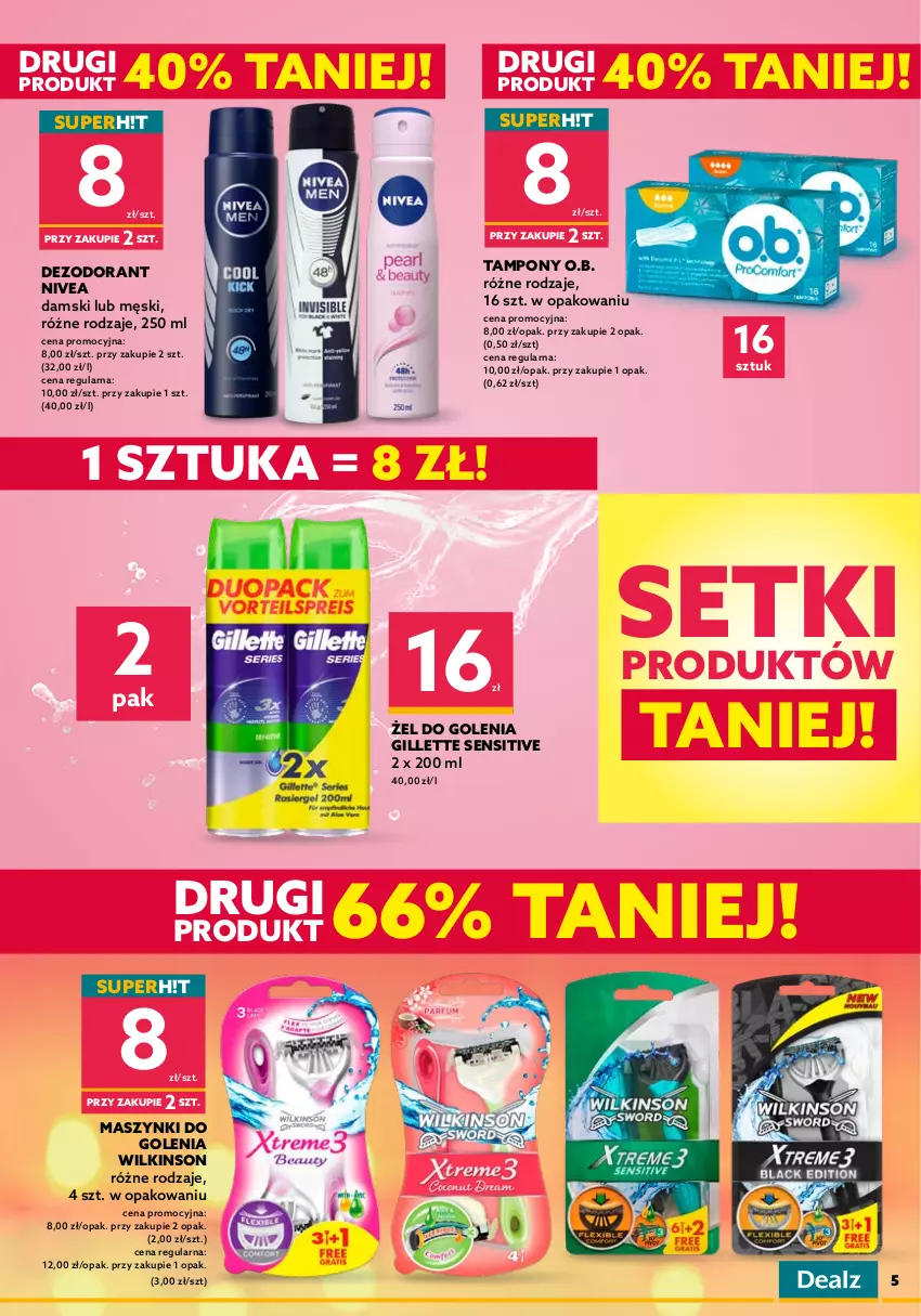 Gazetka promocyjna Dealz - NOWA GAZETKASETKI PRODUKTÓW TANIEJ! - ważna 13.07 do 26.07.2022 - strona 5 - produkty: Chusteczki, Colgate, Dezodorant, Gillette, LG, Makijaż, Nivea, O.B., Pasta do zębów, Tampony