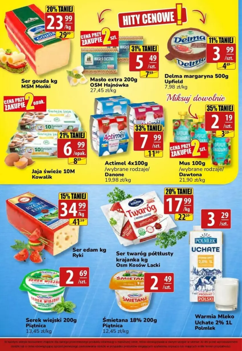 Gazetka promocyjna Gram market - ważna 15.11 do 21.11.2023 - strona 4 - produkty: Actimel, Danone, Dawtona, Delma, Gouda, Jaja, Lack, Margaryna, Masło, Mleko, Piątnica, Polmiek, Ser, Serek, Serek wiejski