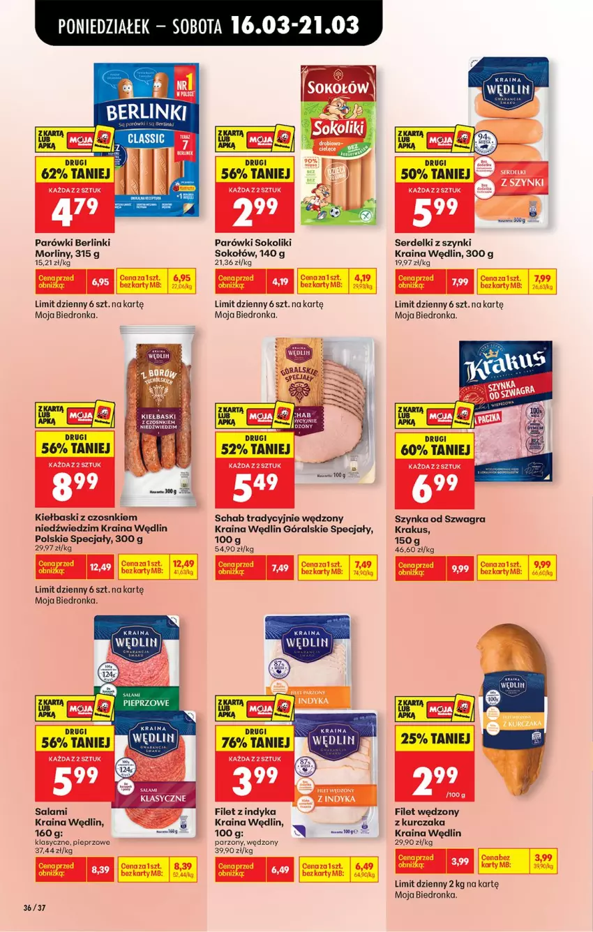 Gazetka promocyjna Biedronka - Od Poniedziałku - ważna 16.03 do 21.03.2026 - strona 44 - produkty: Berlinki, Gra, Klej, Krakus, Kurczak, Morliny, Parówki, Parówki sokoliki, Pieprz, Salami, Ser, Serdelki, Sok, Sokołów, Szynka